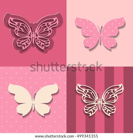 Paper Cut Lacy Butterfly Seamless Pattern Cutout 3d Set Collection Of Pink Colored Paper Cut Lacy Butterfly Seamless Pattern Cutout 3d Set Collection Of Pink Colored