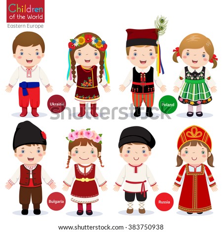 Kids Different Traditional Costumes Ukraine Poland Stock Vector ...