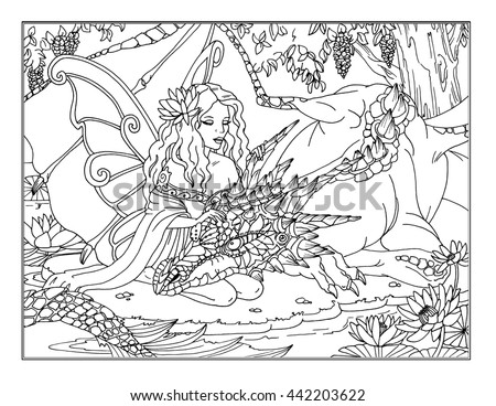 Coloring Page Enchanted Fairy Stock Illustration 442203622 - Shutterstock