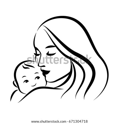 Mother Her Baby Stylized Outline Symbol Stock Vector 671304718 ...