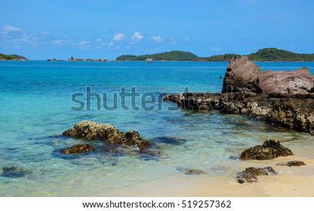 Idyllic tropical beach in sunny day in Nha Trang, southern Vietnam.