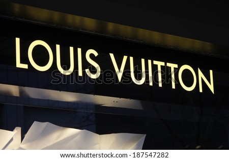 CIRCA MARCH 2014 - BERLIN: the logo of the brand "Louis Vuitton", Berlin.