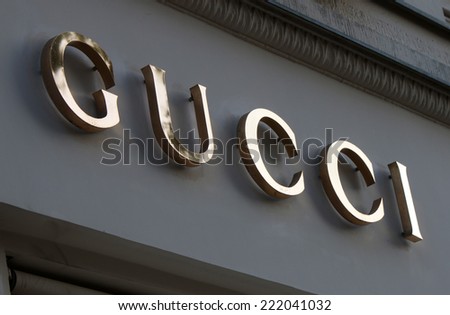 CIRCA SEPTEMBER 2014 - BERLIN: the logo of the brand "Gucci", Berlin.