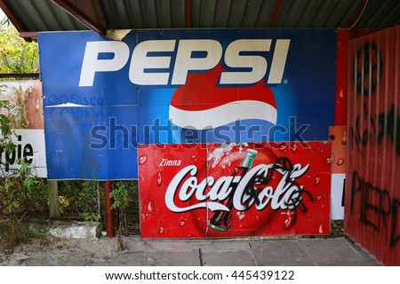 AUGUST 2015 - SZCZECIN, POLAND: the logo of the brands "Coca Ciola" and "Pepsi Cola".