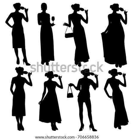 Silhouettes Beautiful Girl 1920s Style Stock Vector ...