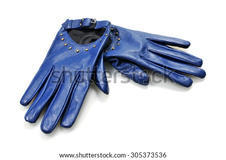 leather women's gloves on white background