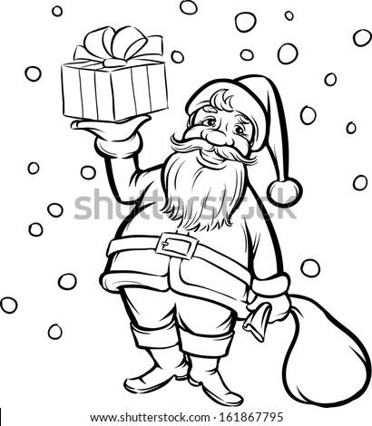 vector illustration of coloring book santa claus with christmas gift easy edit layered vector - Coloring Book Santa vector illustration of coloring book santa claus with christmas gift easy edit layered vector - Coloring Book Santa