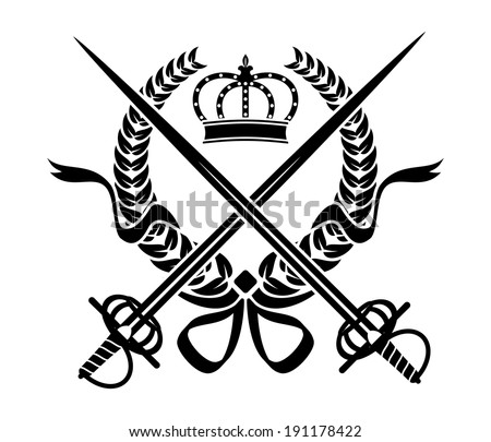 Nernias House of Kings Stock-vector-black-and-white-heraldic-design-with-a-foliate-wreath-crossed-swords-and-crown-isolated-on-white-191178422