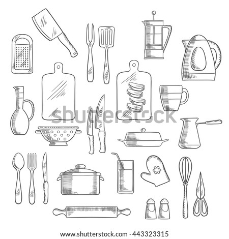 Kitchenware Appliances Sketches Tea Coffee Pots Stock Vector 443323315 ...