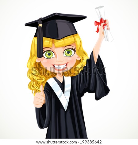 Diploma Graduating Happy Student Girl Stock Vector 199548602 - Shutterstock
