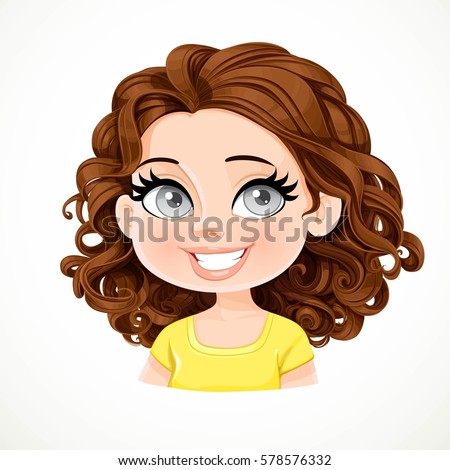 stock vector beautiful brunette girl with short brown wavy hair dark chocolate color to her shoulders portrait 578576332