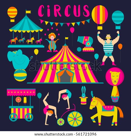 Vintage Hipster Circus Collection Carnival Fun Stock Vector 255101473 ...