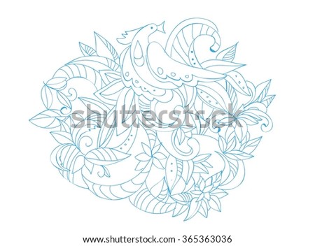 Linear print with bird. Decorative element for wedding invitation or post card. Outline pattern with abstract bird.