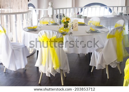 Table Set Wedding Reception Golden Cloth Stock Photo 36815596