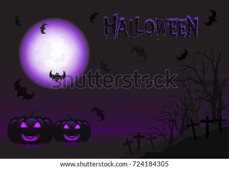 Halloween Background Purple Violet Color With Have Moon Graveyard Bat Jack