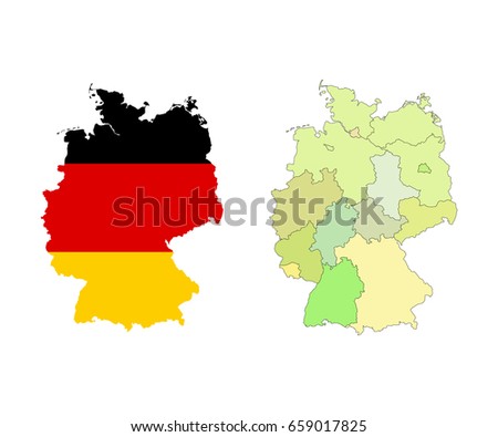 germany map with colorful regions borders and flag isolated on white vector illustration