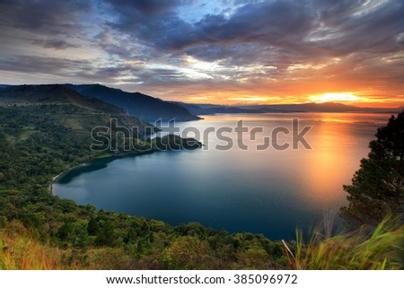 sunset Lake Toba
 north Sumatra Indonesia