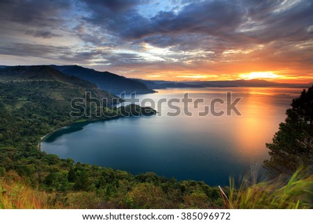 sunset Lake Toba  north Sumatra Indonesia