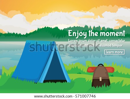 vector flat lake landscape nature banner on the theme of a picnic