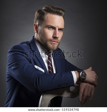 Young Handsome Bearded Caucasian Man Blue Stock Photo 