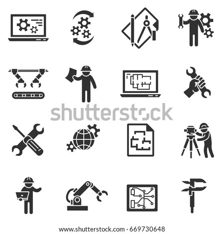 Engineering Monochrome Icons Manufacturing Commissioning Maintenance ...