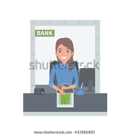 Bank Cashier Behind Cash Department Window Stock Vector ...