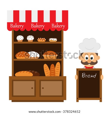 Vintage Bakery Shelf Chef Cartoon Menu เวกเตอร์สต็อก 378324652