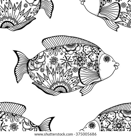 Coloring Page Goldfish Clown Fish Freehand Stock Vector 696153145