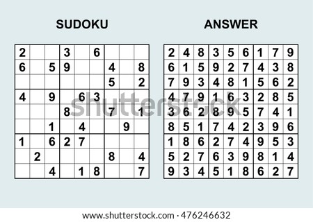 Vector Sudoku Answer Puzzle Game Numbers Stock Vector (Royalty Free