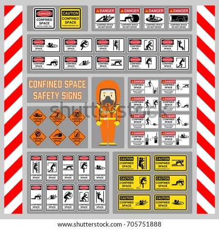 Set Safety Signs Symbols Confined Space Stock Vector 705751888 ...