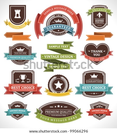 Vintage labels and ribbon retro style set. Vector design elements.