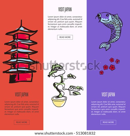 Visit Japan Vertical Web Banners Koi Fish Sakura Cherry Flowers Bonsai Tree In Visit Japan Vertical Web Banners Koi Fish Sakura Cherry Flowers Bonsai Tree In