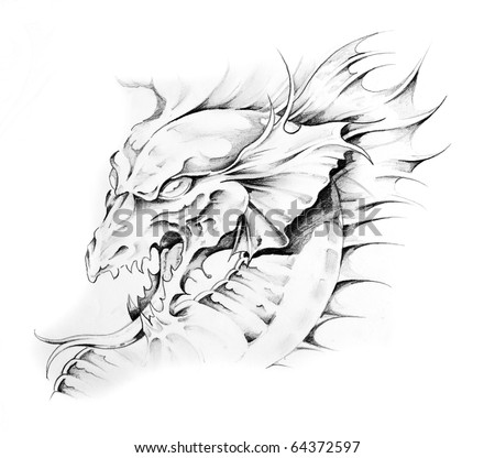 Sketch Tattoo Art Dragon Head Stock Illustration 64372597 - Shutterstock