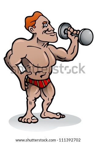 Cartoon Illustration Young Man Lifting Weights Stock Illustration ...