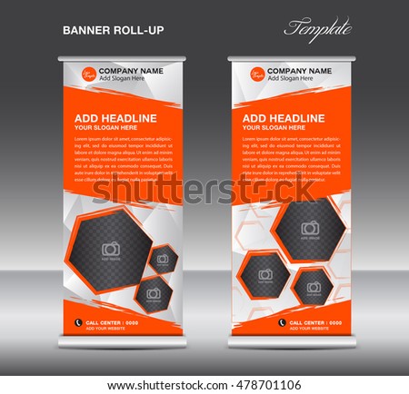 Orange White Roll Banner Stand Template Stock Vector 