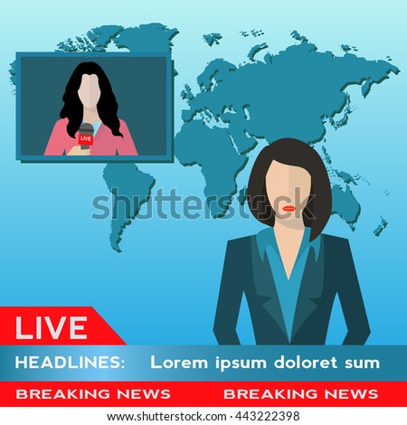 Female News Anchor With Journalist Live Coverage Vector Illustration Female News Anchor With Journalist Live Coverage Vector Illustration