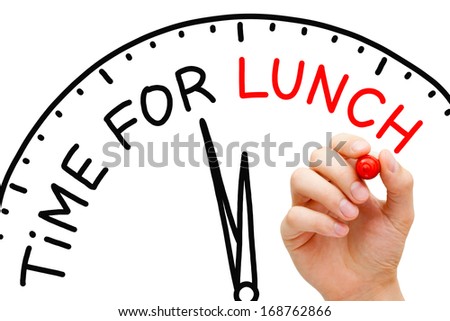 Hand Writing Time For Lunch Concept With Red Marker On Transparent Wipe Board Hand Writing Time For Lunch Concept With Red Marker On Transparent Wipe Board