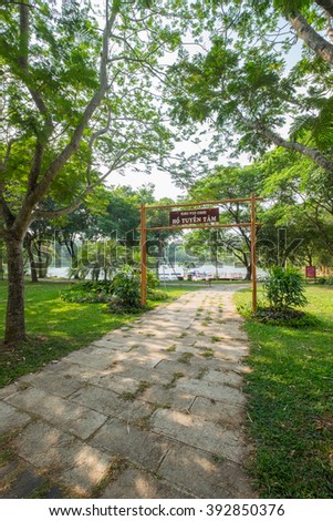 DONG NAI, VIETNAM March 16 2016: Beautiful pathway to GiangDien Waterfall, Dong Nai province, Vietnam in a daytime