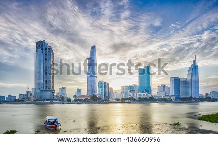 Ho Chi Minh City, Viet Nam 12 JUL 2015: Sunset over Downtown Saigon, Ho Chi Minh city - the biggest city in Vietnam.