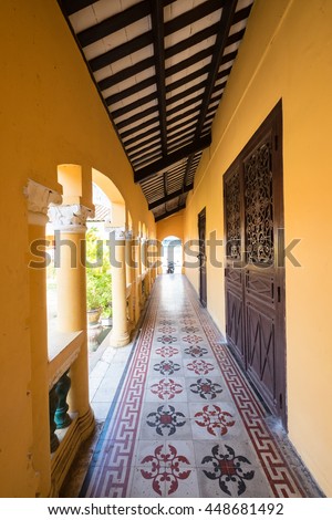 Tien Giang, Vietnam - July 02, 2016: Interiors of Go Cong ancient town in Tien Giang province is known as a city village built in the architectural style of the ancient Vietnamese towns.