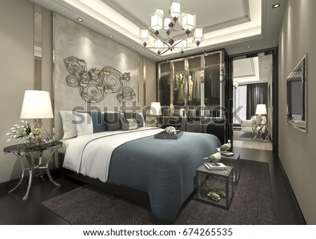 3d rendering luxury modern bedroom suite in hotel with wardrobe and walk in closet - Luxury Modern Bedrooms 3d rendering luxury modern bedroom suite in hotel with wardrobe and walk in closet - Luxury Modern Bedrooms