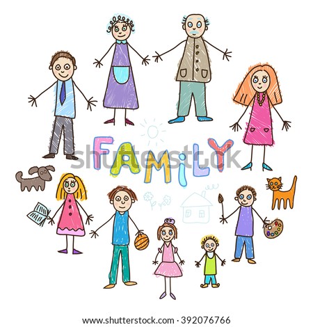 Doodle Drawing Happy Family Child Her Stock Illustration 197493869 ...