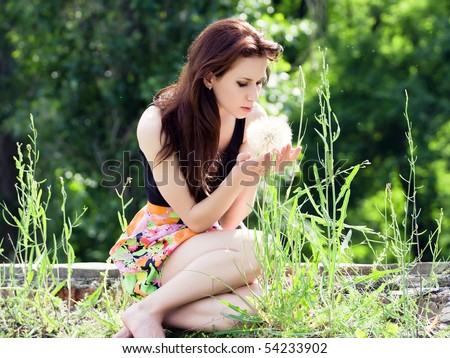 Girl With Bunch Of Field Flowers Stock Image - Image of 