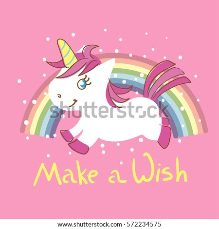 Cute Little Unicorn Rainbow On Pink Stock Vector 572234575 