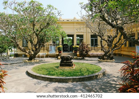 DA NANG, VIETNAM - CIRCA FEBRUARY 2016: The courtyard of Museum of Cham Sculpture, which houses the largest collection of Cham sculptures in the world.