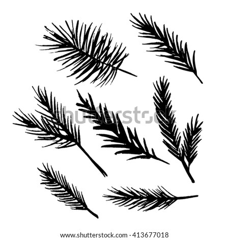 Set Vector Hand Drawn Ink Fir Stock Vector 413677018 - Shutterstock