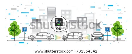 Car Parking Sensor Vector Illustration With Colorful Elements Autonomous Technology Line Art Concept