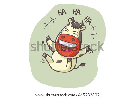 Cute Cow Laughing out Loudly. Vector illustration. Isolated on white background.
