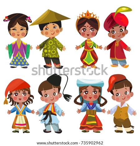 Kids Different Traditional Costumes Vector Available Stock Illustration ...