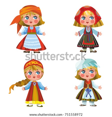 Girls Wearing Old Traditional Clothes Some Stock Vector 623874251 ...